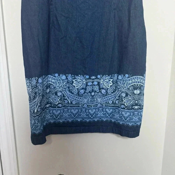Vintage Denim Like Navy Blue Dress with Floral Paisley Hem Western Boho 14W - Picture 3 of 6